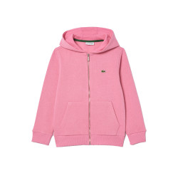 SWEATSHIRT ZIPPÉ À CAPUCHE ENFANT LACOSTE AVEC POCHE KANGOUROU ROSE FONCÉ