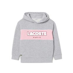 SWEATSHIRT LACOSTE ENFANT MOLLETON GRIS IMPRIMÉ CONTRASTÉ