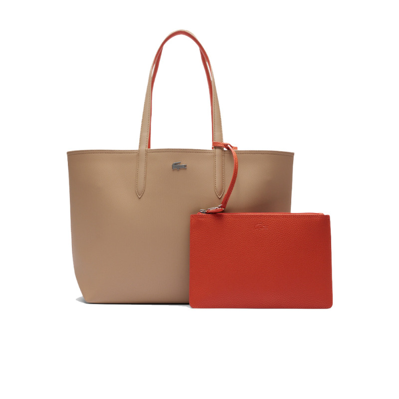 SAC CABAS ANNA LACOSTE RÉVERSIBLE BICOLORE AVEC POCHETTE BEIGE ET ROUGE