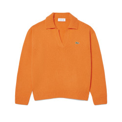 PULL LACOSTE ORANGE COL POLO CACHEMIRE MAILLE 3D FEMME