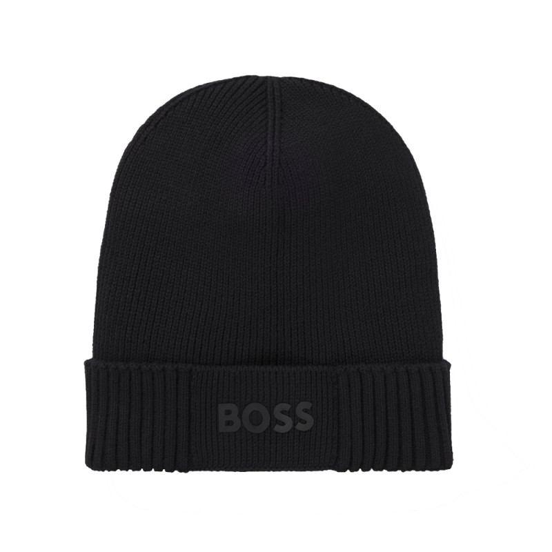 BONNET NOIR BOSS À LOGO EN COTON ET LAINE VIERGE ASIC_BEANIE_X