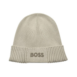 BONNET BEIGE BOSS À LOGO EN COTON ET LAINE VIERGE ASIC_BEANIE_X