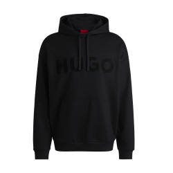 SWEAT À CAPUCHE OVERSIZE NOIR EN MOLLETON DE COTON AVEC LOGO TON SUR TON HUGO DITCHLE