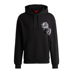 SWEAT À CAPUCHE EN MOLLETON DE COTON AVEC IMPRIMÉ À FLEURS ET LOGO