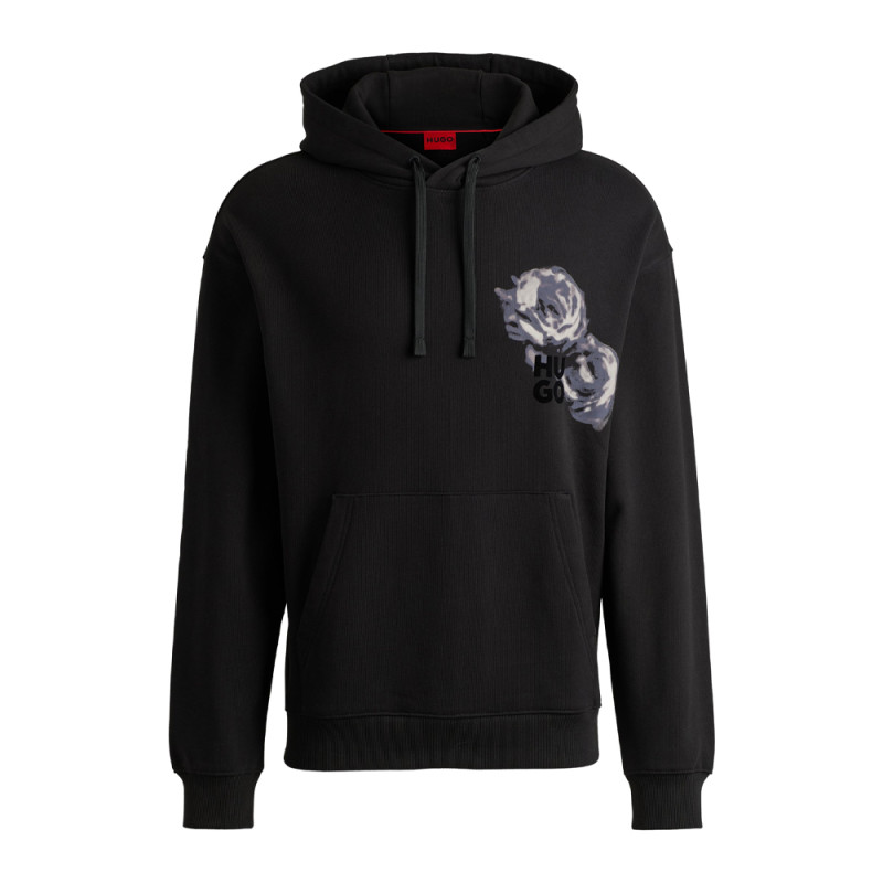 SWEAT À CAPUCHE EN MOLLETON DE COTON AVEC IMPRIMÉ À FLEURS ET LOGO