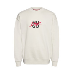 SWEATSHIRT RELAXED FIT BLANC EN COTON ÉPONGE AVEC DOUBLE LOGO HUGO DIOGONTY