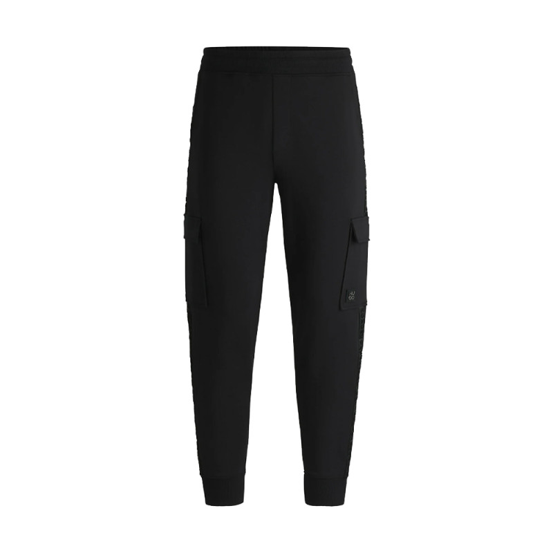 PANTALON DE SURVÊTEMENT NOIR HUGO RELAXED FIT AVEC BORDURES EN RUBAN GRIFFÉ DISLAND