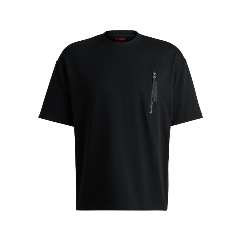 T-SHIRT EN JERSEY DE COTON NOIR AVEC POCHE ZIPPÉE HUGO DIBTECHTI