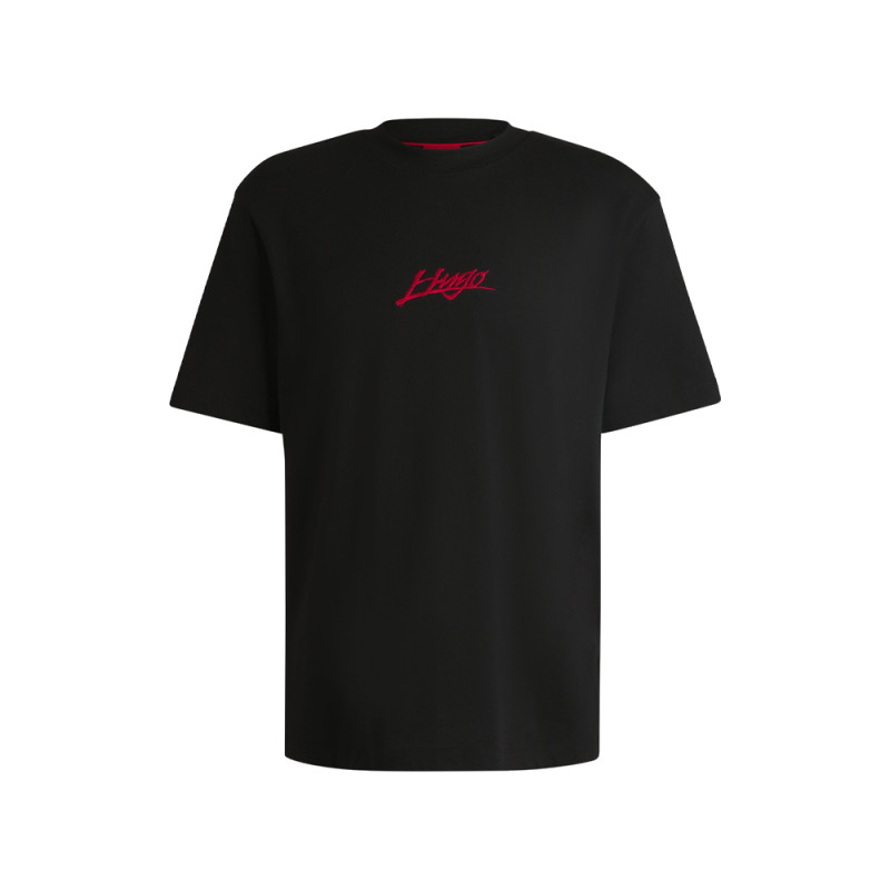 T-SHIRT COUPE DÉCONTRACTÉE EN JERSEY DE COTON NOIR AVEC LOGOS IMPRIMÉS HUGO DLOGOTEE