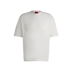 T-SHIRT EN JERSEY DE COTON BLANC GRIS AVEC LOGO TON SUR TON HUGO DINKEE