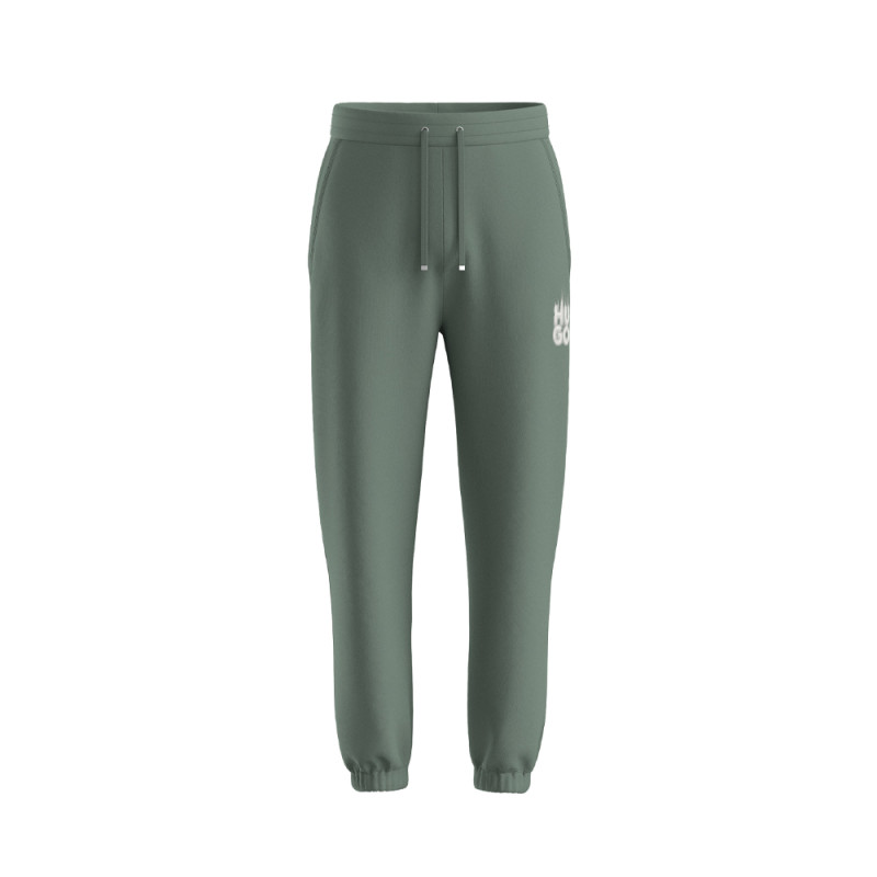 PANTALON DE SURVÊTEMENT VERT EN COTON ÉPONGE AVEC LOGO FUMÉ HUGO DILBERO