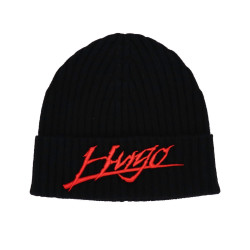 BONNET NOIR EN LAINE AVEC LOGO BRODÉ HUGO XILLA