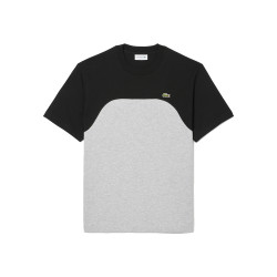 T-SHIRT LACOSTE COLOR-BLOCK JERSEY DE COTON NOIR ET GRIS