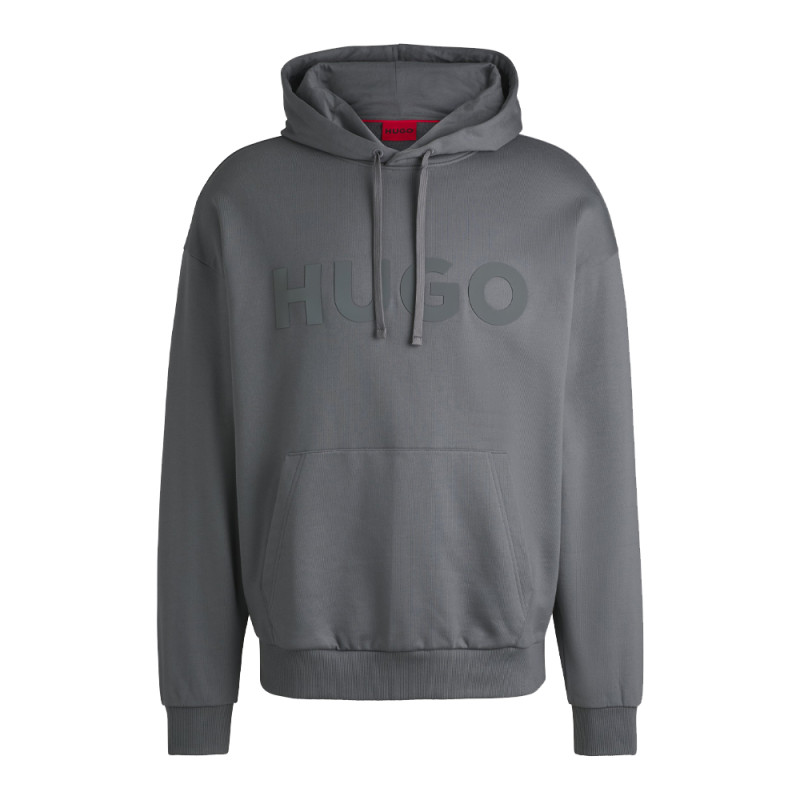 SWEAT À CAPUCHE OVERSIZE GRIS EN MOLLETON DE COTON AVEC LOGO TON SUR TON HUGO DITCHLE