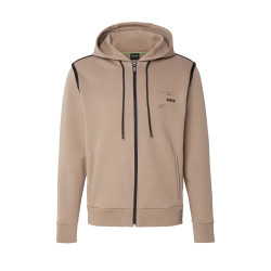 SWEAT À CAPUCHE TAUPE ZIPPÉ AVEC LOGO BOSS SAGGY TAPE