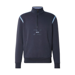 SWEAT À COL ZIPPÉ EN COTON MÉLANGÉ BLEU MARINE ORNÉ D'UN LOGO ET MOTIF DE LA SAISON BOSS SWEAT TAPE