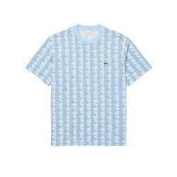 T-SHIRT LACOSTE EN COTON MONOGRAMME BLEU CIEL